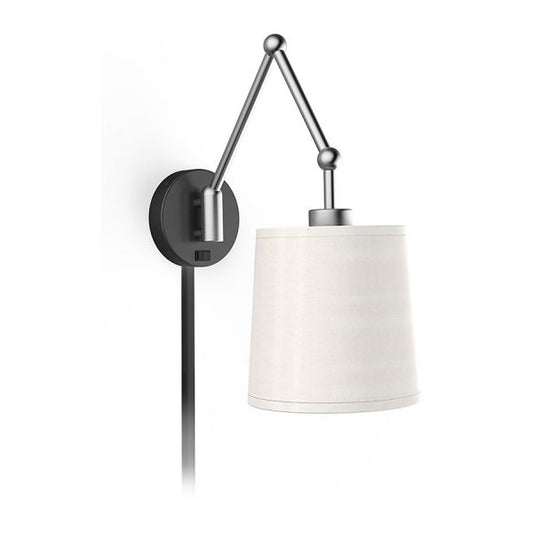 Black Silver Headboard Sconce Lamp with Cream Brussels Hardback Shade – GU-24 Wall Light