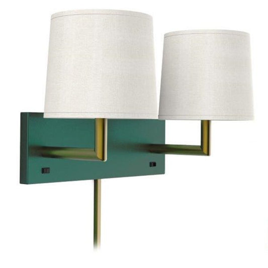 Green Sungold Headboard Sconce Lamp with Cream Brussels Hardback Shade – Dual GU-24 Wall Light