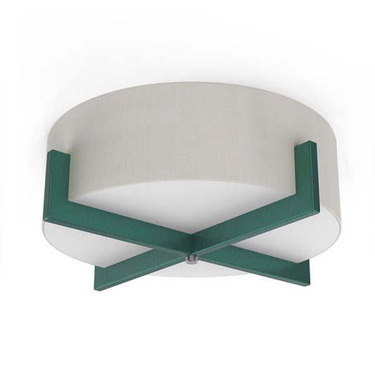 Green Ceiling Fixture with White Brussels Hardback Shade – 18” Flush Mount GU-24 Compatible