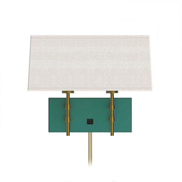 Green & Sungold Headboard Sconce Lamp with Cream Rectangular Shade – Dual GU-24