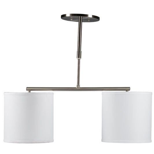 28″ Adjustable Brushed Nickel Pendant – Dual White Linen Shades | 120V Direct Wire (SKU: HIC-0106)