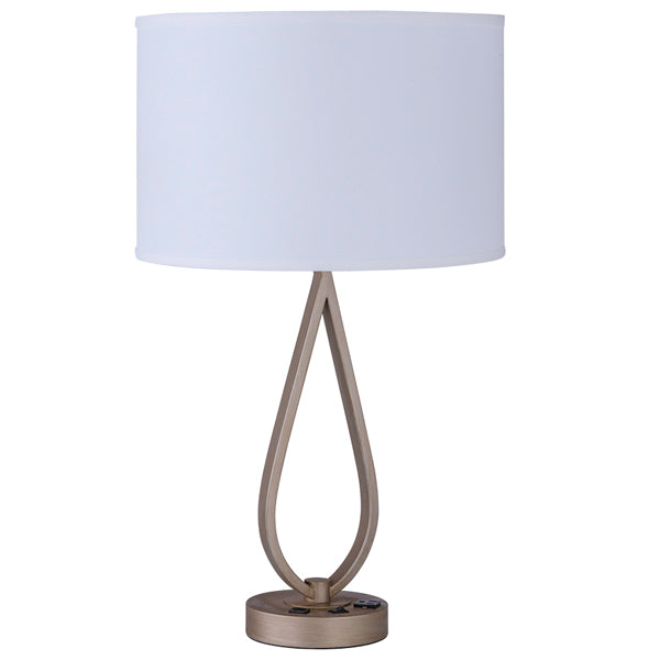 29″ Antique Silver Table Lamp with USB & Outlet | White Linen Shade | 120V (SKU: HIC-0108)