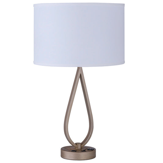 29″ Antique Silver Table Lamp with USB & Outlet | White Linen Shade | 120V (SKU: HIC-0108)