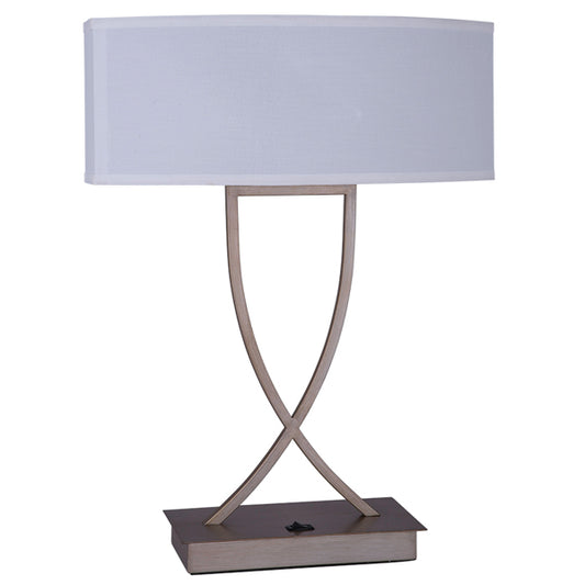 24″ Antique Silver Table Lamp – Dual Medium Base | Flattened Oval White Linen Shade | 120V (SKU: HIC-0109)