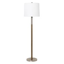 Floor Lamp – Brushed Nickel & Palisades Oak Finish | White Hardback Shade | 63″ H (SKU: HIC-0118)