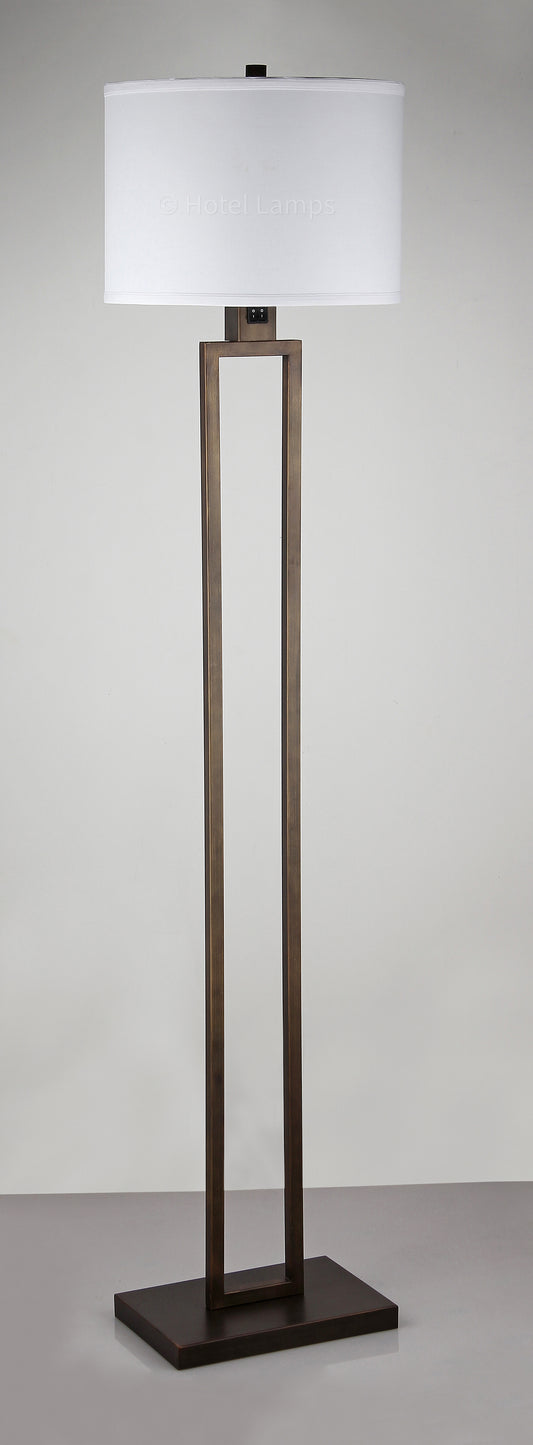 61″ Floor Lamp – Bronze Finish with Pure White Linen Shade | Plug-In | Dual Medium Base (SKU: HIC-0120)