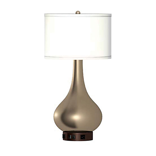 Champagne & Bronze 26" Desk Lamp – Pure White Linen Straight Round Shade