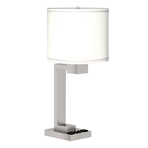 Brushed Nickel 26" Twin Table Lamp – Pure White Linen Straight Round Shades