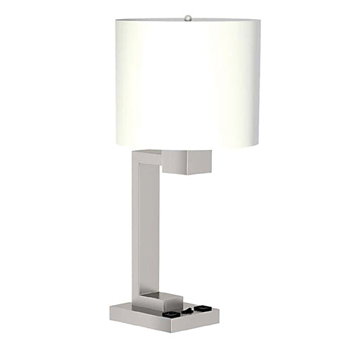 Brushed Nickel 26" Single Table Lamp – Pure White Linen Straight Round Shade