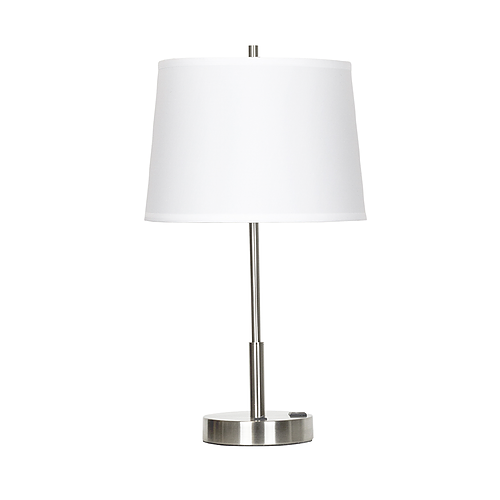 Englewood 24.6" Brushed Nickel Single Table Lamp – Pure White Linen Tapered Round Shade