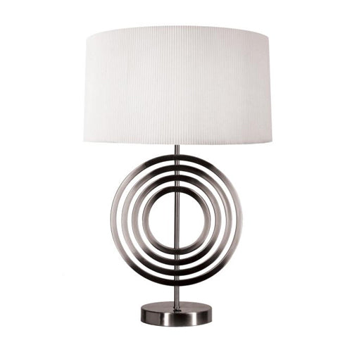 Brushed Nickel 28.5" Table Lamp – Cream Ribbed Fabric Shade, 27W