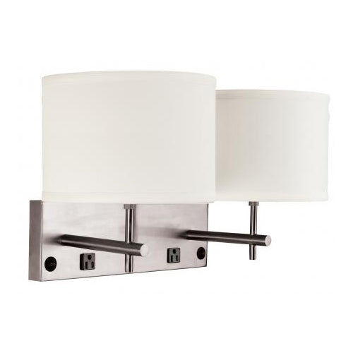Brushed Nickel Desk Lamp with White Linen Shade – 23W Each, Dual Outlets