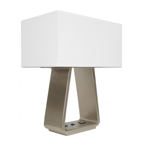 Oswego Silver Table Lamp with White Linen Shade – 23W, Dual Outlets