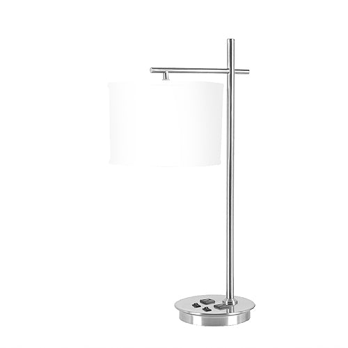 Brushed Nickel Desk Lamp with Pure White Linen Shade – Set of 2