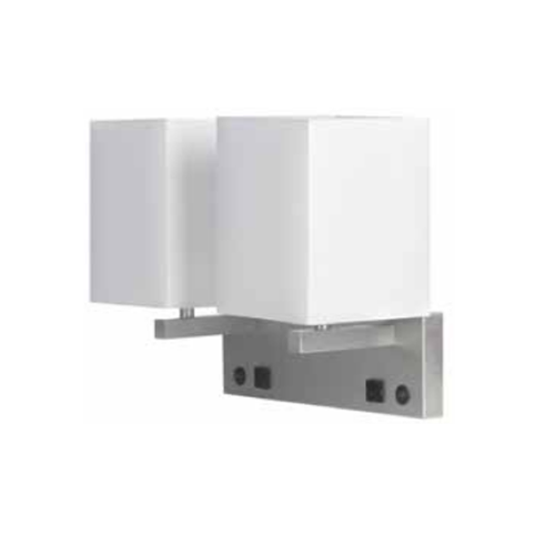 Brushed Nickel Wall Sconce with Dual E26 Sockets & White Linen Shades