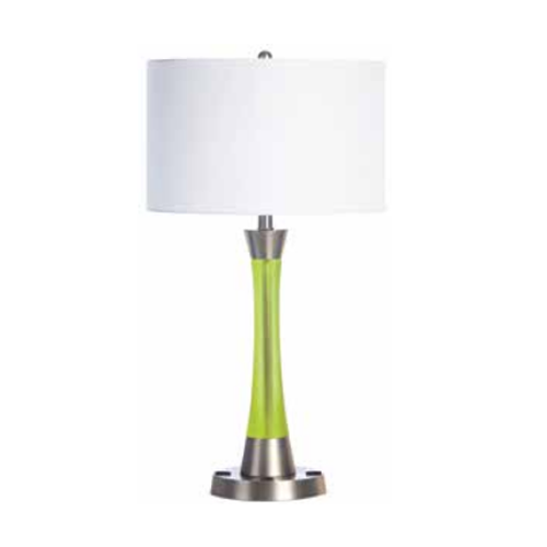 Brushed Nickel Table Lamp with Green Poly Accent & White Hardback Shade – 29″ Height