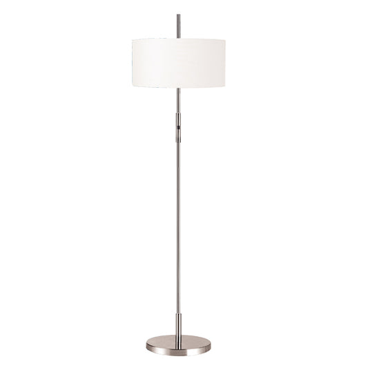 Brushed Nickel Floor Lamp with White Linen Shade – Dual 27W Medium Base