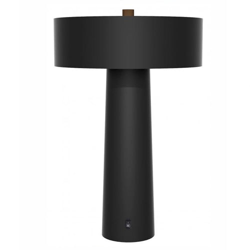Matte Black & Chestnut Woodline Table Lamp with Metal Shade – 3 x 60W Max
