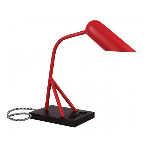 Matte Spectrum Red & Black Table Lamp – 16.25” Height – 7W LED with Outlet & USB