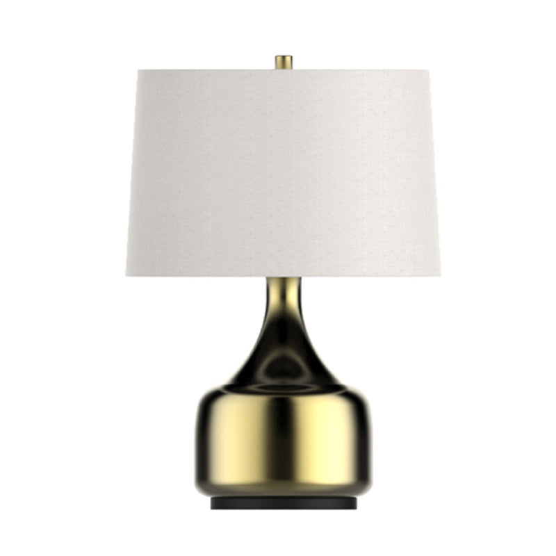 Gold Table Lamp – White Hardback Shade, LED-Compatible E12, 18" Height