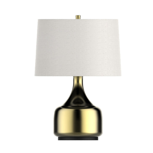 Gold Table Lamp – White Hardback Shade, LED-Compatible E12, 18" Height