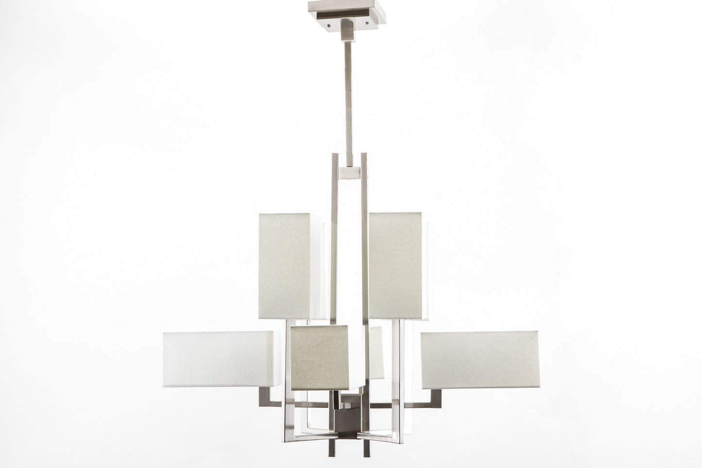 8-Light Matt Nickel Chandelier with Fabric & Acrylic Shades – HL-1414