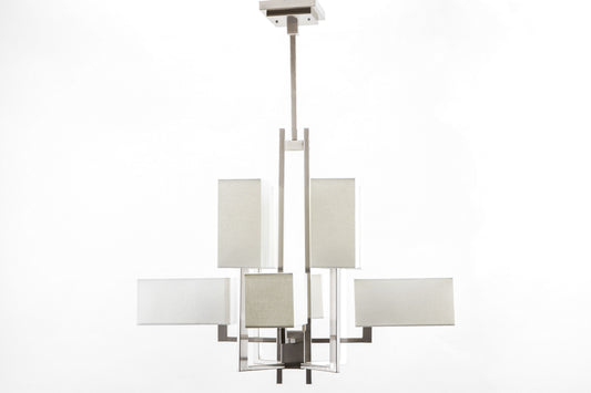 8-Light Matt Nickel Chandelier with Fabric & Acrylic Shades – HL-1414