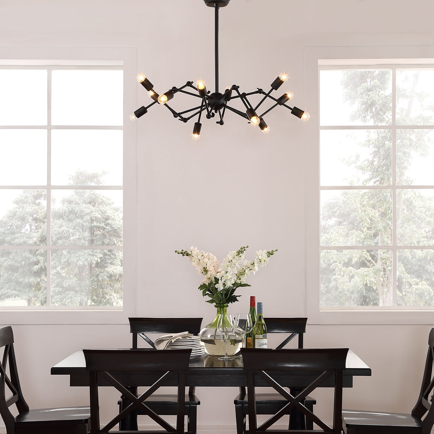 Tagmata Ceiling Fixture in Black – 12-Light Adjustable Industrial Pendant