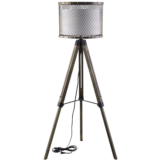 Fortune Floor Lamp – Antique Silver with Cream Fabric Shade and Tripod Stand