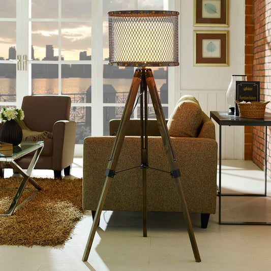 Fortune Floor Lamp – Antique Silver with Cream Fabric Shade and Tripod Stand