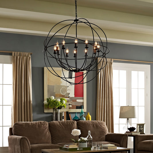 Atom 39.5" Chandelier in Brown – Vintage Modern 12-Light Ceiling Pendant