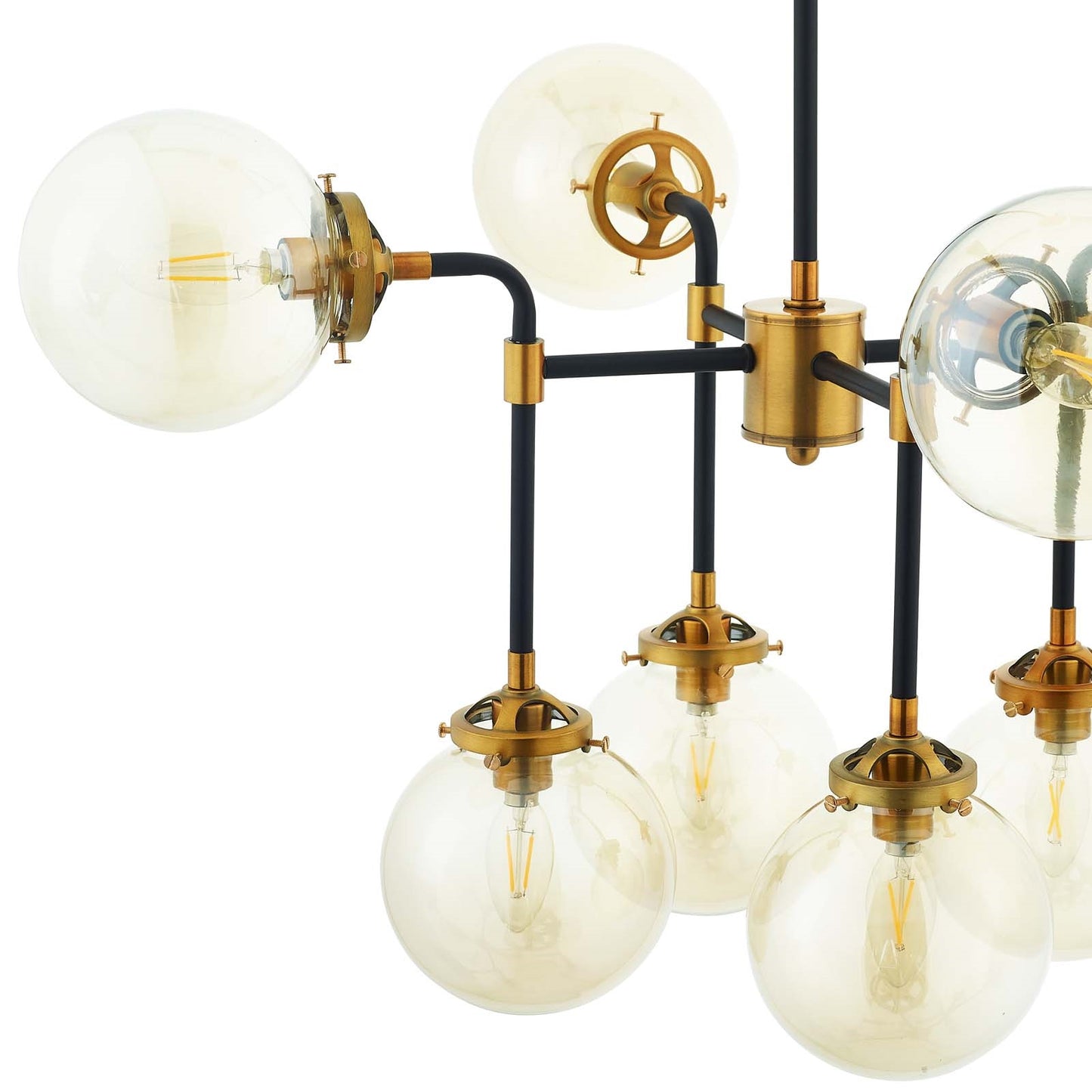 Ambition Amber Glass and Antique Brass 8 Light Pendant Chandelier – Industrial Modern Ceiling Fixture