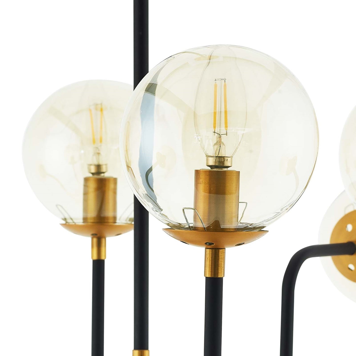Ambition Amber Glass & Antique Brass 12-Light Pendant Chandelier – Mid-Century Industrial Fixture
