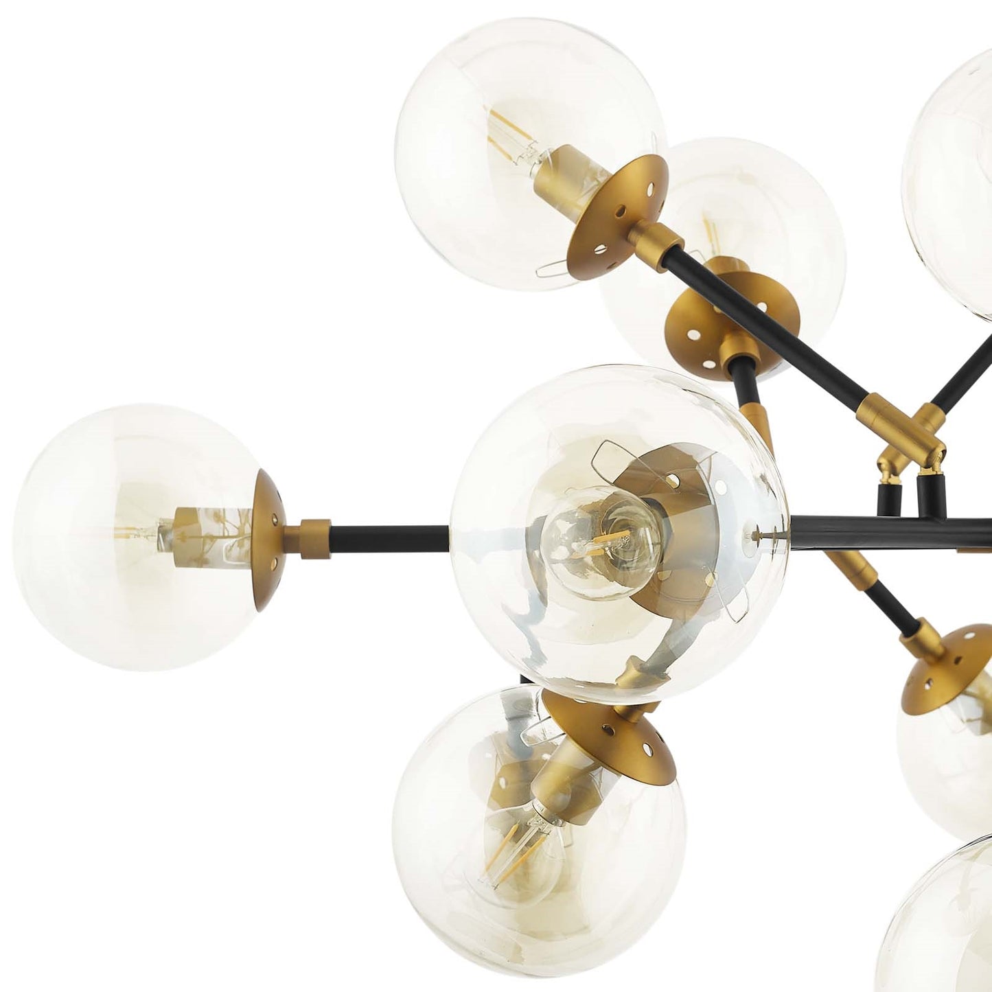 Sparkle Amber Glass & Antique Brass 18-Light Mid-Century Pendant Chandelier