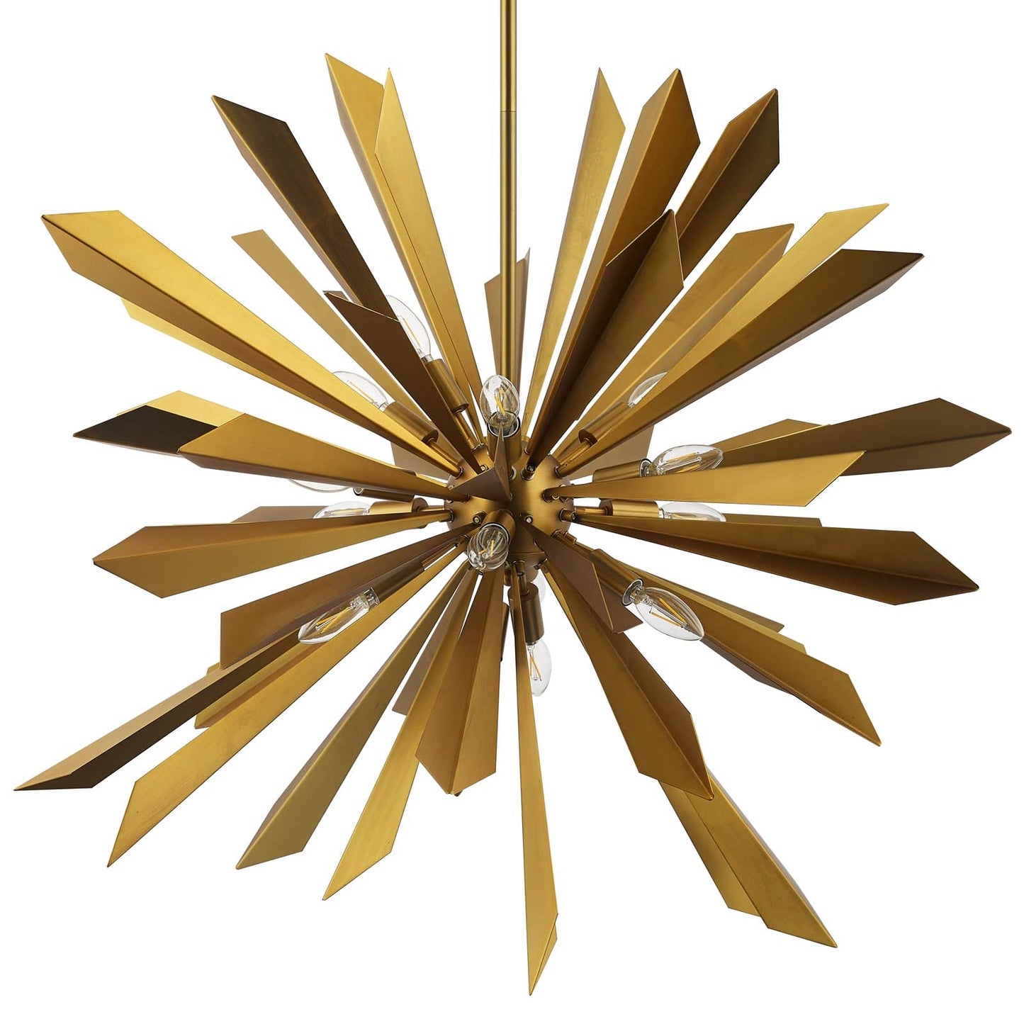 Pervade Starburst Brass Pendant Chandelier – 16-Light Mid-Century Modern Fixture