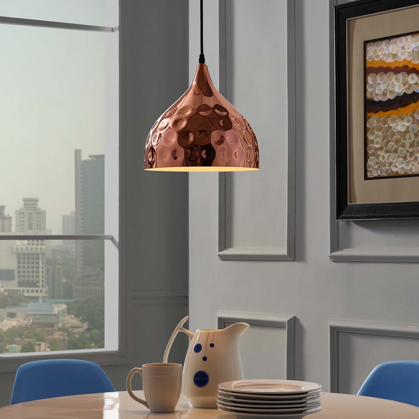 Dimple 11" Bell-Shaped Rose Gold Pendant Light – Modern Chic Ceiling Fixture