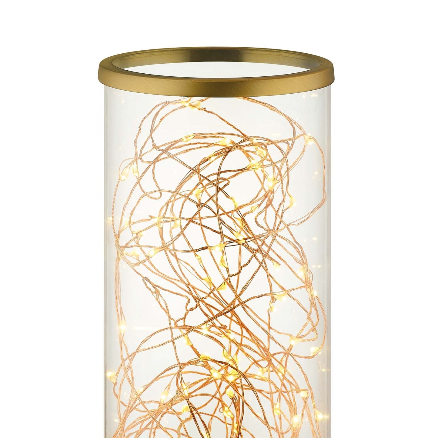 Adore Table Lamp – Cylindrical Clear Glass & Brass LED Accent Lighting