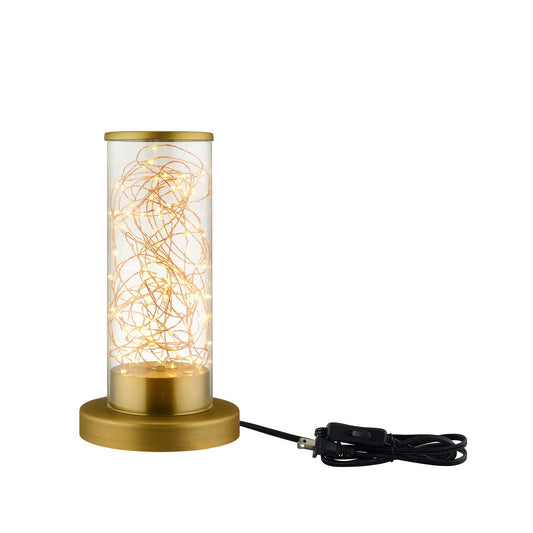 Adore Table Lamp – Cylindrical Clear Glass & Brass LED Accent Lighting