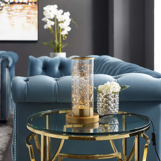 Adore Table Lamp – Cylindrical Clear Glass & Brass LED Accent Lighting