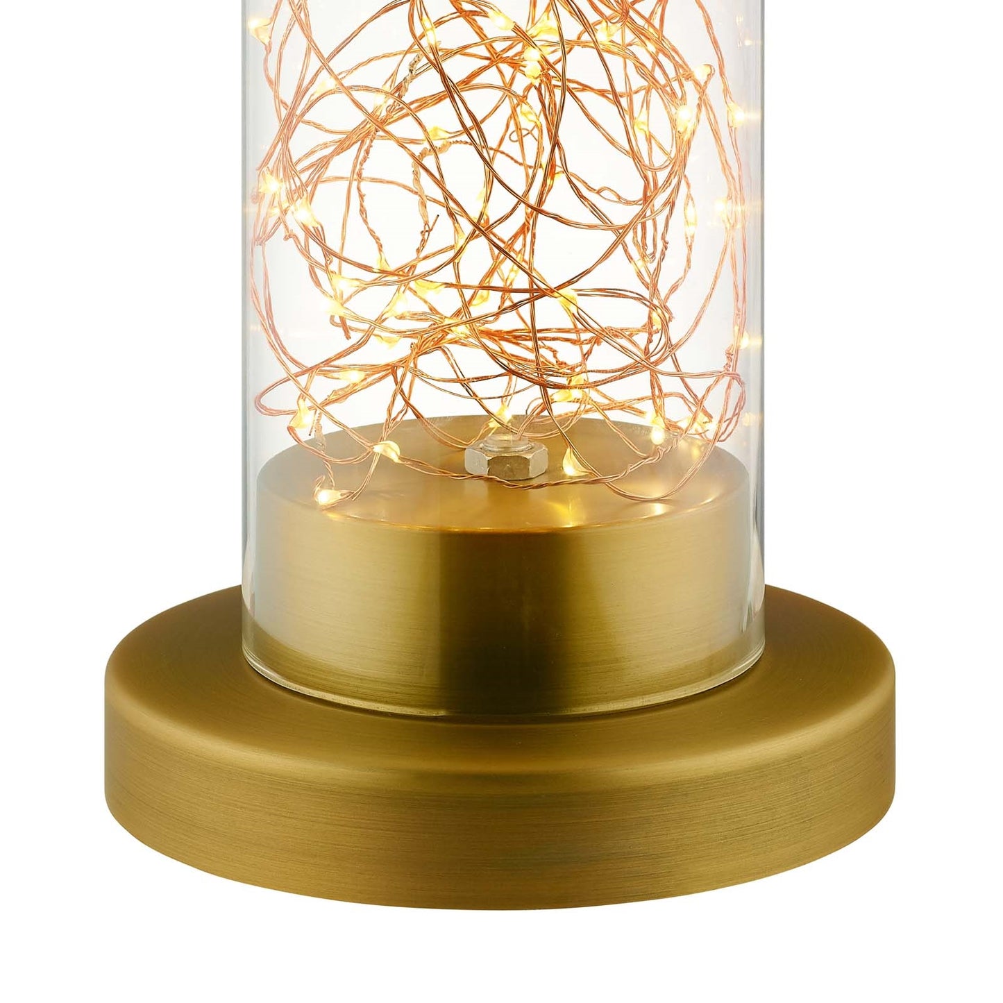 Adore Table Lamp – Cylindrical Clear Glass & Brass LED Accent Lighting