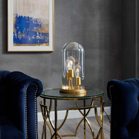 Admiration Cloche Table Lamp – Vintage Industrial Glass Bell Jar Accent Lighting
