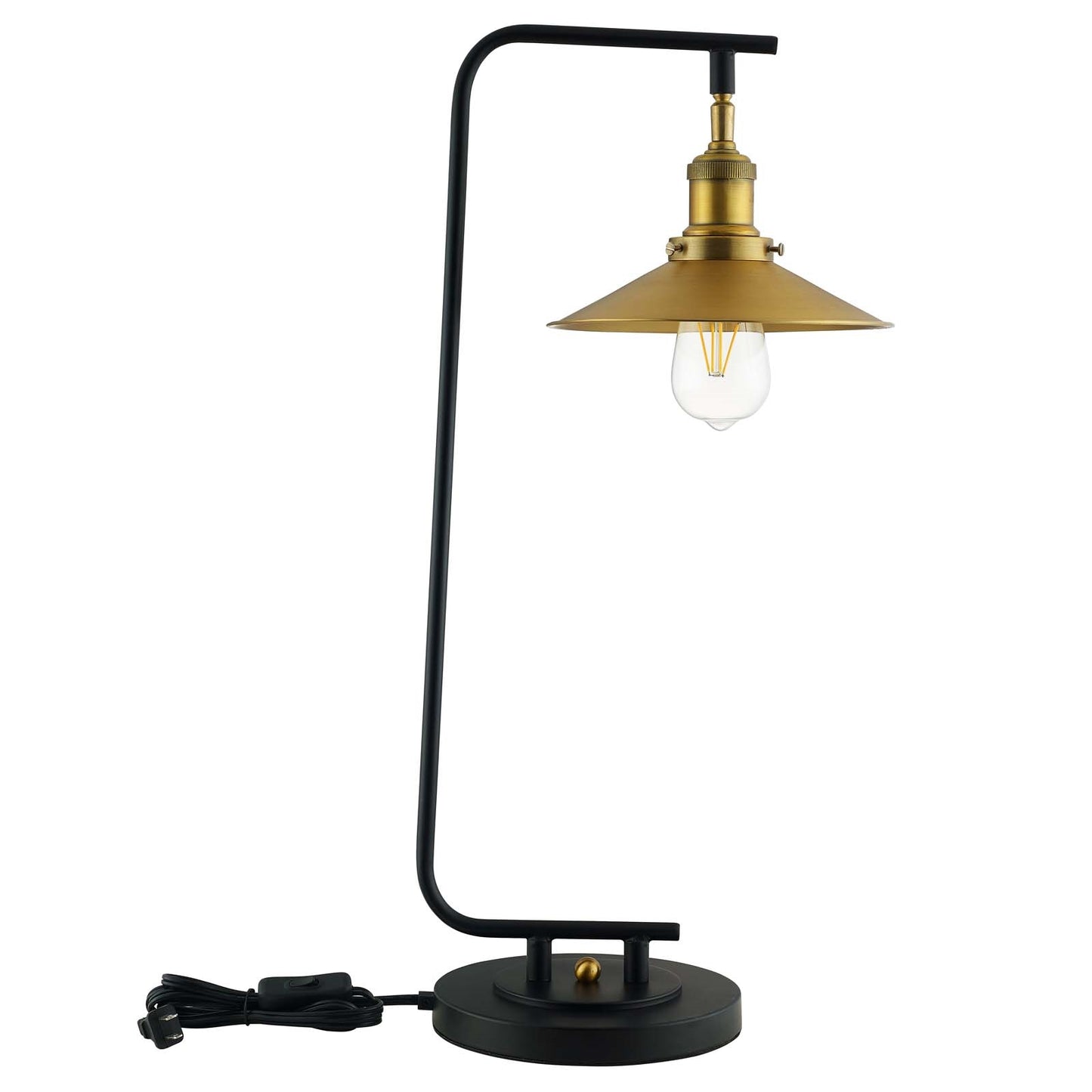 Amenity Table Lamp – Matte Black Base with Adjustable Antique Brass Shade