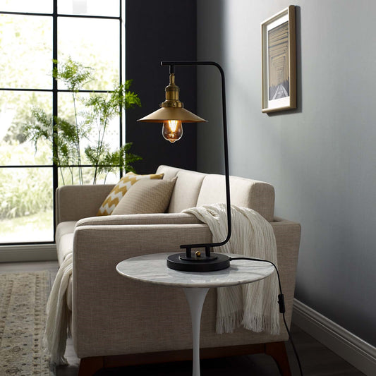 Amenity Table Lamp – Matte Black Base with Adjustable Antique Brass Shade