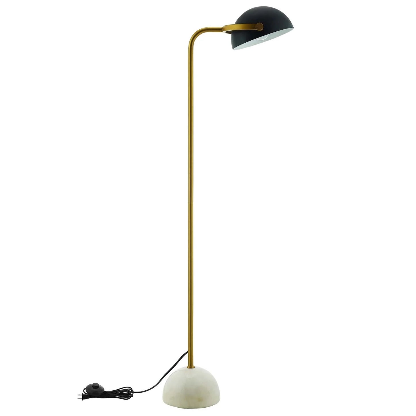 Convey Floor Lamp – Bronze Stem with White Marble Base and Matte Black Shade
