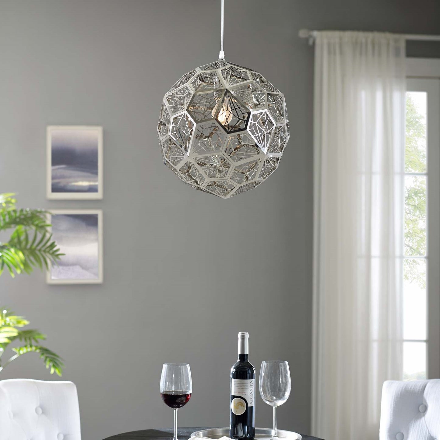 Shine Pendant Chandelier – Diamond Pattern Stainless Steel Globe