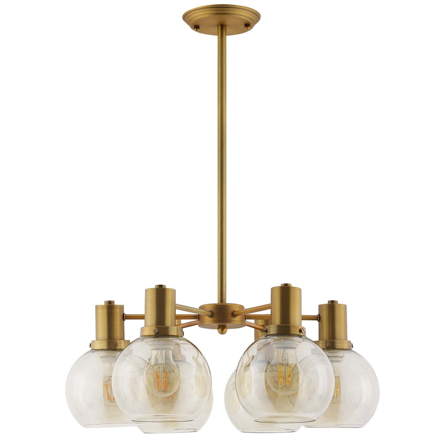 Resound Amber Glass and Brass Pendant Chandelier – Mid-Century Luxe Ceiling Light