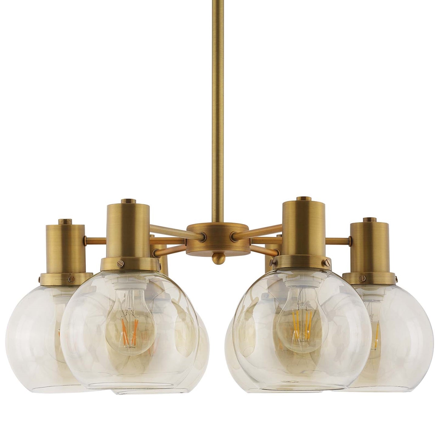 Resound Amber Glass and Brass Pendant Chandelier – Mid-Century Luxe Ceiling Light