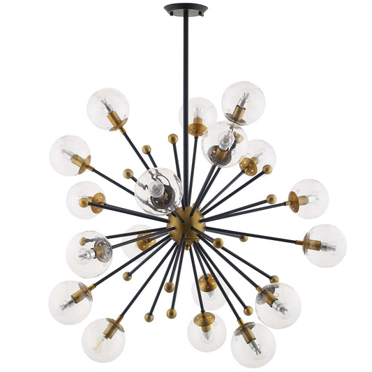 Constellation Clear Glass & Brass Pendant Chandelier – 18-Light Mid-Century Modern Fixture