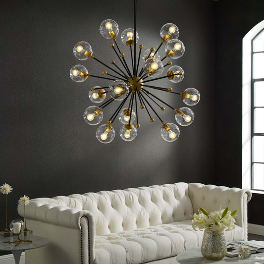 Constellation Clear Glass & Brass Pendant Chandelier – 18-Light Mid-Century Modern Fixture