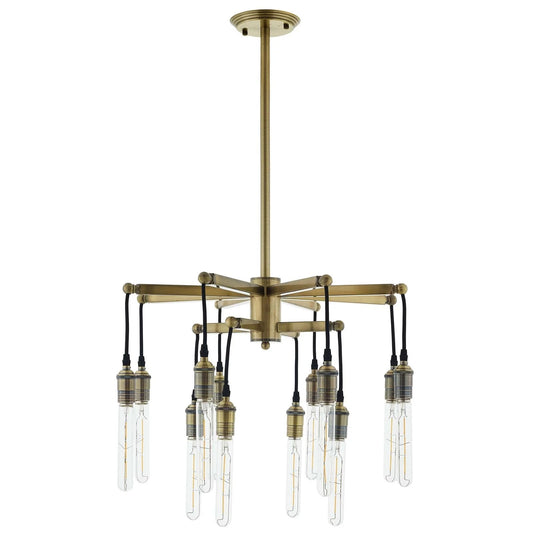 Resolve Antique Brass Ceiling Pendant Chandelier – 12-Light Industrial Luxe Fixture